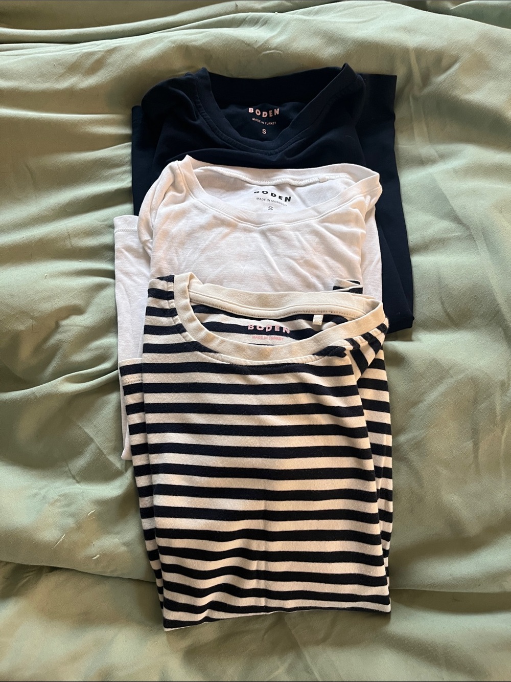 Boden Black, White & Navy Striped Cotton Short Sleeve Tees - Pack of 3